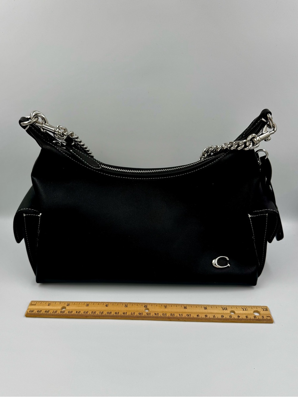 Coach Black Leather Shoulder Bag With Detachable leather and chain Straps - Picture 11 of 16